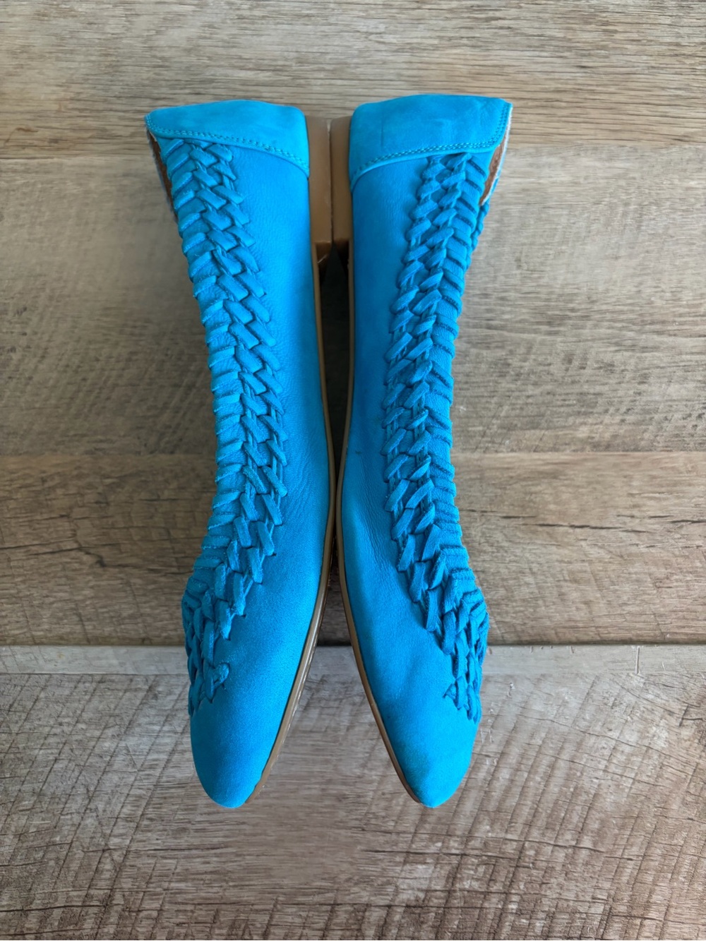 Lucky Brand Flats Women’s Size 7 PHOENE Blue Slip-on‎ Leather Woven Shoes - Picture 5 of 10